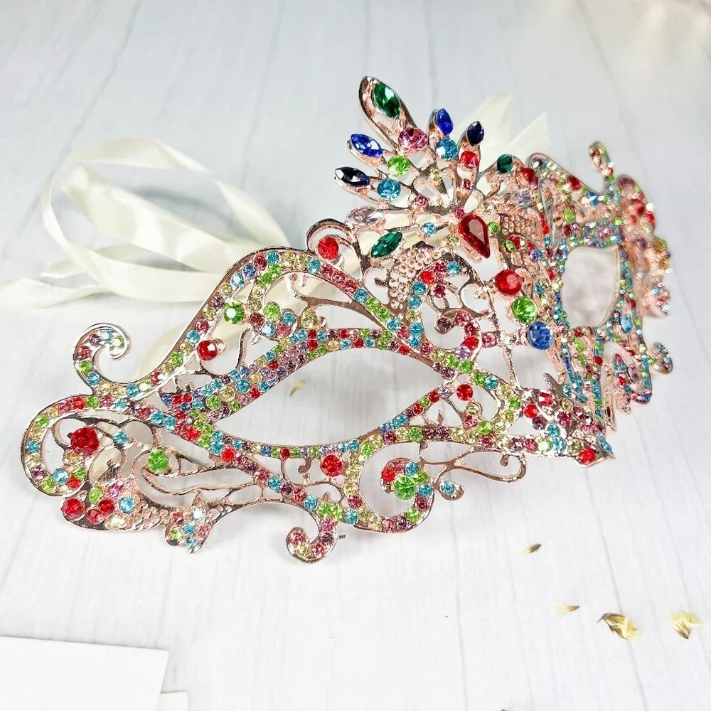 Multicolor Jeweled Masquerade Eye Mask - Elegant Women's Face Accessory